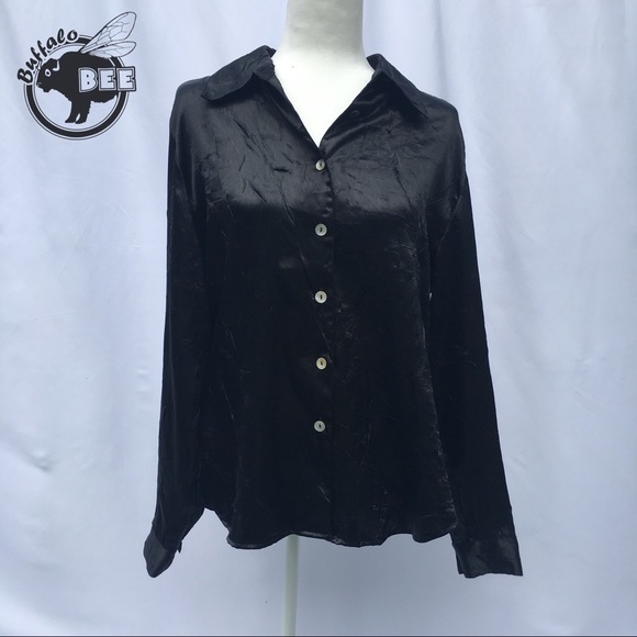 Tess shiny deep black textured button down - Picture 1 of 6